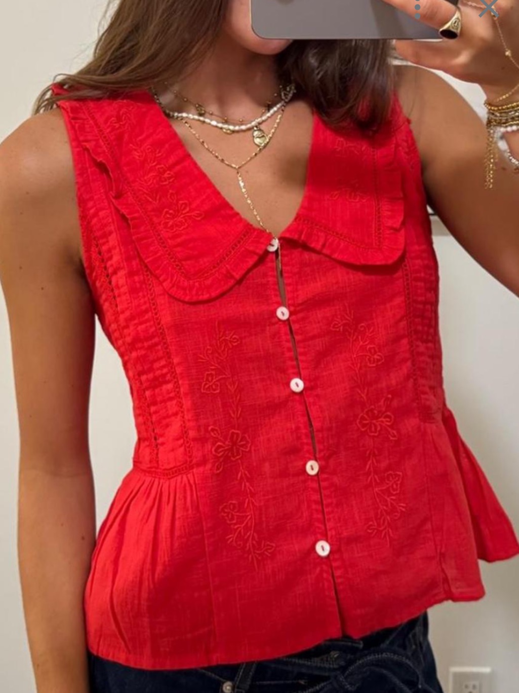 Jennifer & Grace Ref Boho Eyelet Embroidery Broderie Anglaise Tank Top Shirt S